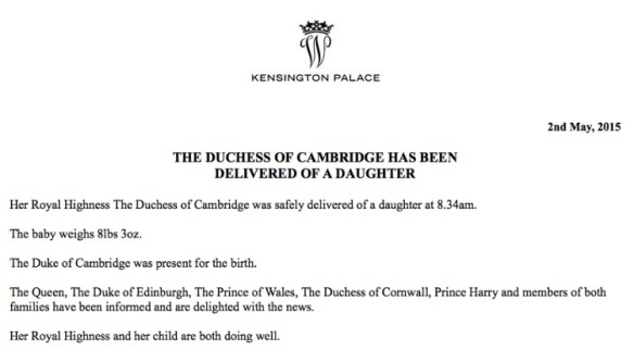 Official Announcement from Kensington Palace